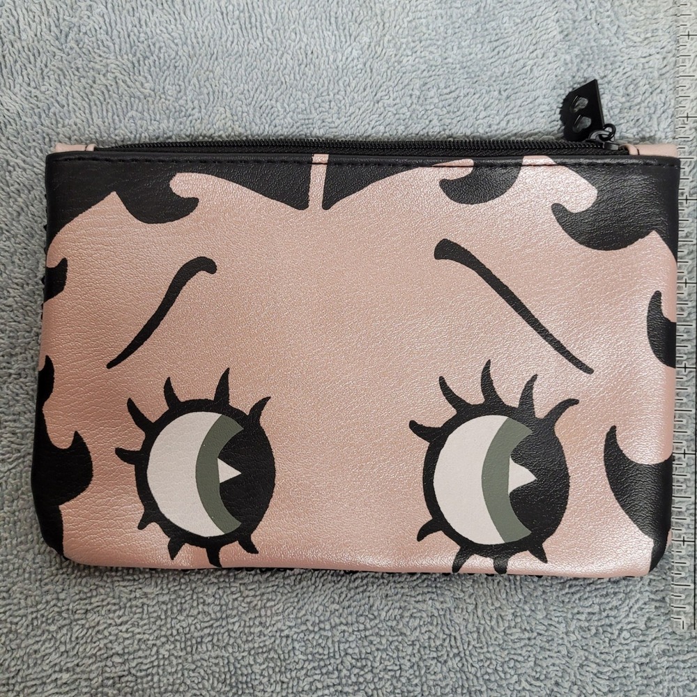 Betty Boop x Ipsy Makeup Bag Black Sequin Pink Faux Leather Cosmetic Pouch 2019